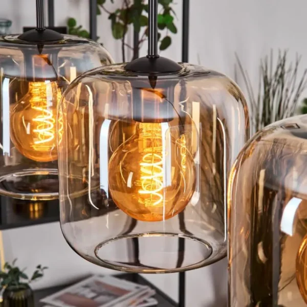 hofstein Lauden Suspension Noir, 3 lumières* Lampes En Verre