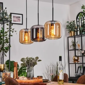 hofstein Lauden Suspension Noir, 3 lumières* Lampes En Verre