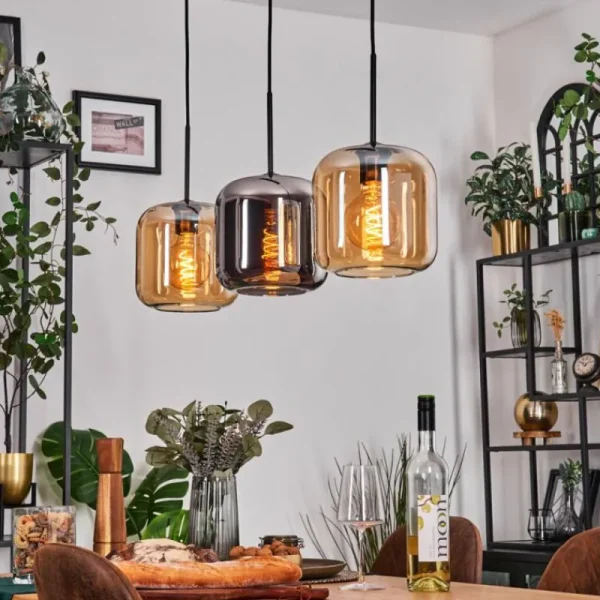 hofstein Lauden Suspension Noir, 3 lumières* Lampes En Verre