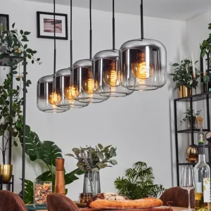 hofstein Lauden Suspension Noir, 5 lumières* Lampes En Verre