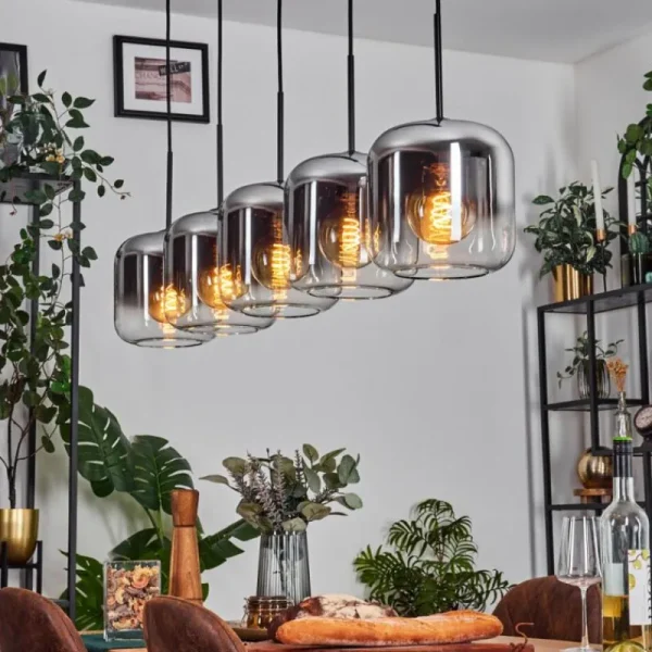 hofstein Lauden Suspension Noir, 5 lumières* Lampes En Verre