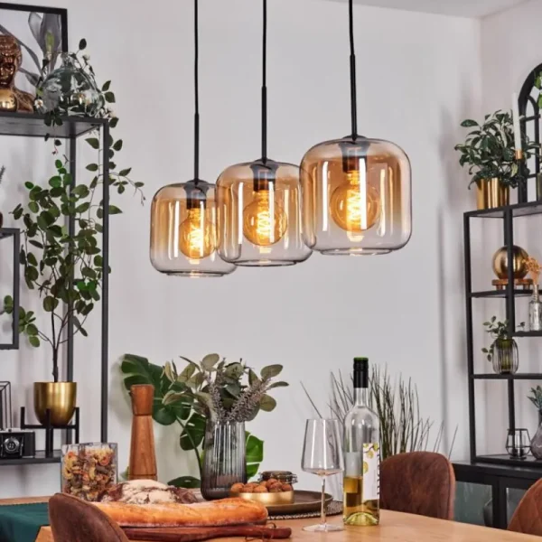 hofstein Lauden Suspension Noir, 3 lumières* Lampes En Verre