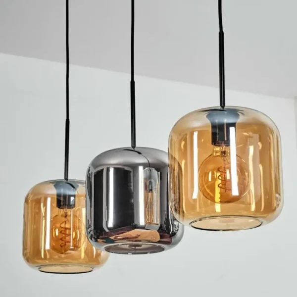 hofstein Lauden Suspension Noir, 3 lumières* Lampes En Verre