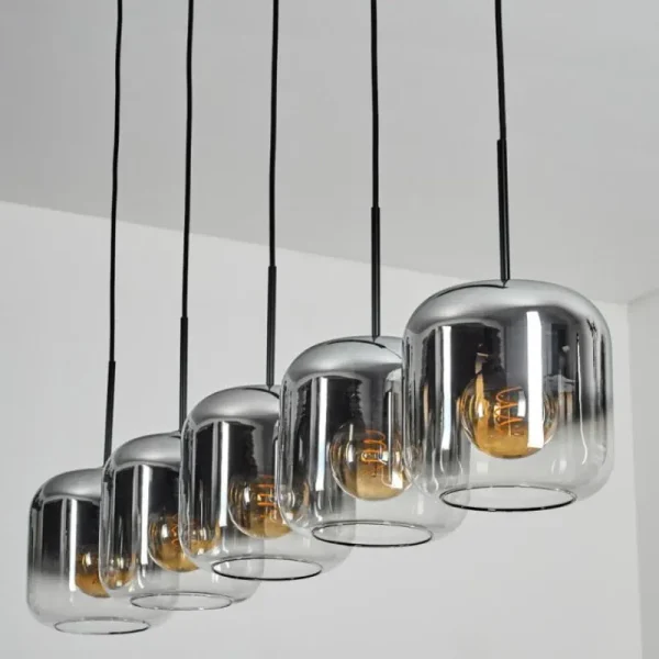 hofstein Lauden Suspension Noir, 5 lumières* Lampes En Verre