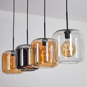 hofstein Lauden Suspension Noir, 4 lumières* Lampes En Verre