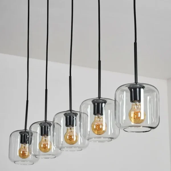 hofstein Lauden Suspension Noir, 5 lumières* Lampes En Verre