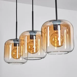 hofstein Lauden Suspension Noir, 3 lumières* Lampes En Verre
