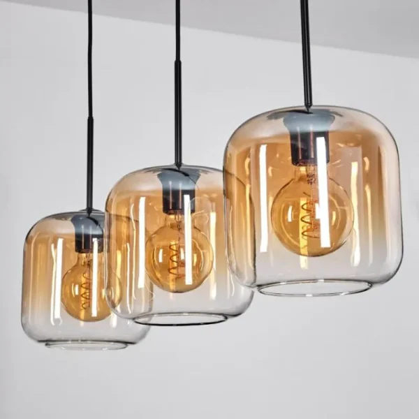 hofstein Lauden Suspension Noir, 3 lumières* Lampes En Verre