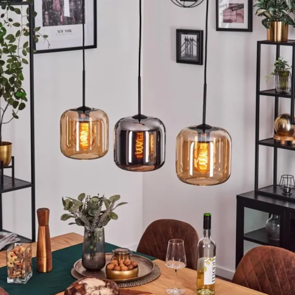 hofstein Lauden Suspension Noir, 3 lumières* Lampes En Verre