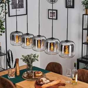 hofstein Lauden Suspension Noir, 5 lumières* Lampes En Verre