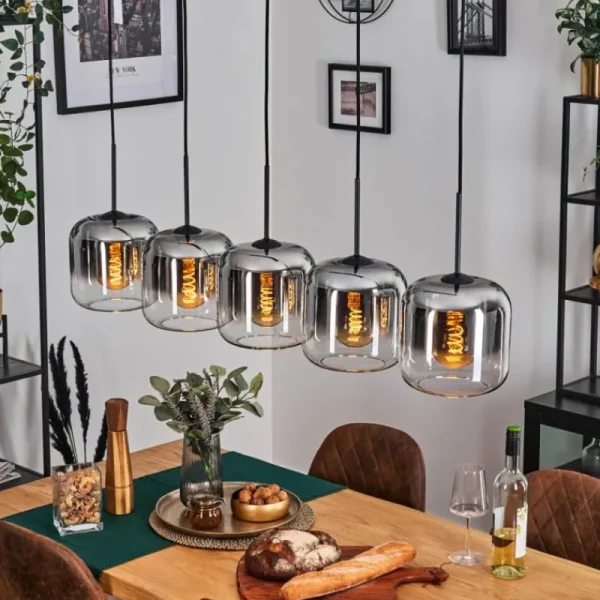 hofstein Lauden Suspension Noir, 5 lumières* Lampes En Verre