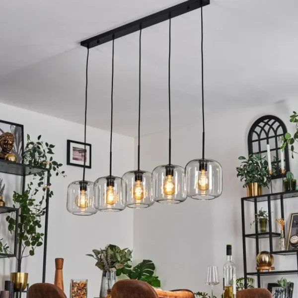 hofstein Lauden Suspension Noir, 5 lumières* Lampes En Verre