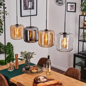 hofstein Lauden Suspension Noir, 4 lumières* Lampes En Verre