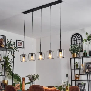 hofstein Lauden Suspension Noir, 5 lumières* Lampes En Verre