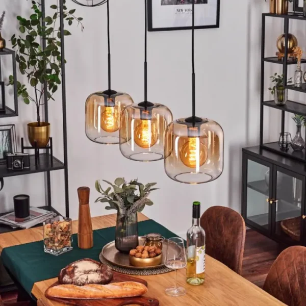 hofstein Lauden Suspension Noir, 3 lumières* Lampes En Verre