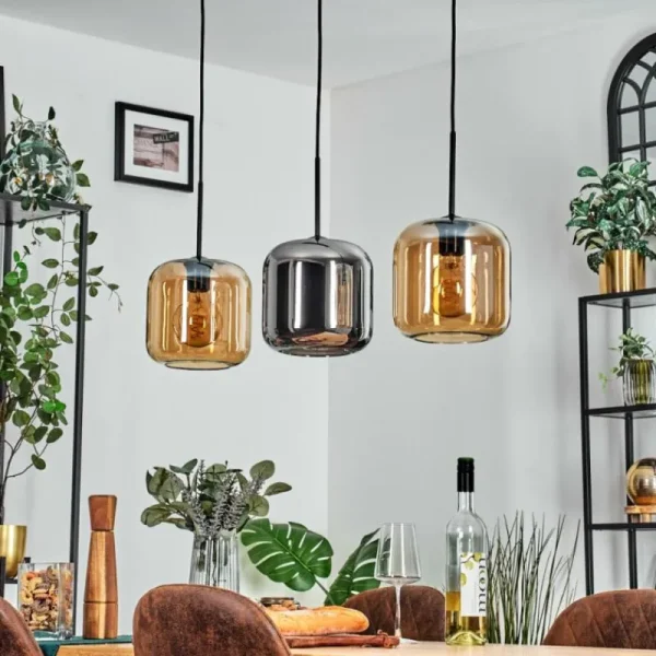 hofstein Lauden Suspension Noir, 3 lumières* Lampes En Verre
