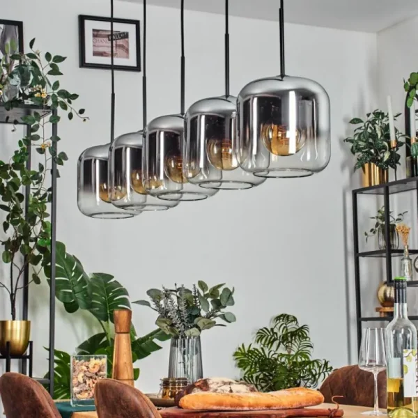 hofstein Lauden Suspension Noir, 5 lumières* Lampes En Verre