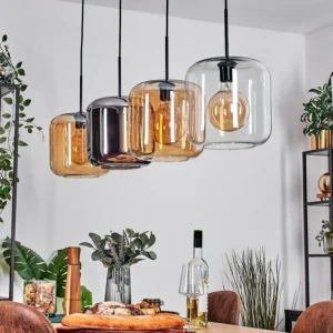 hofstein Lauden Suspension Noir, 4 lumières* Lampes En Verre