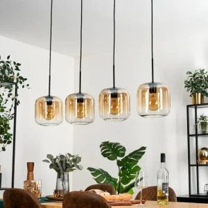hofstein Lauden Suspension Noir, 4 lumières* Lampes En Verre