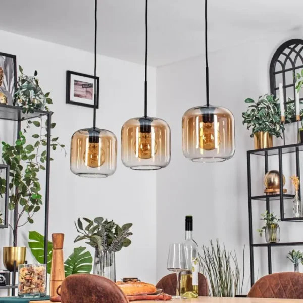 hofstein Lauden Suspension Noir, 3 lumières* Lampes En Verre