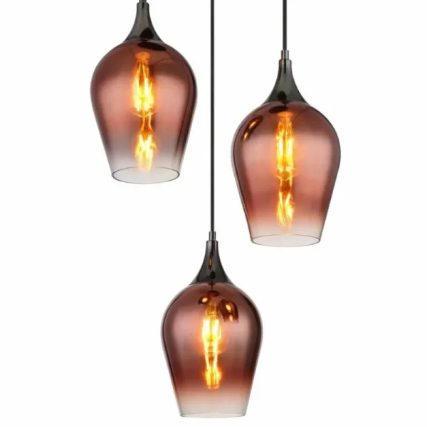 Luminaires Globo Lighting Lavus Suspension Chrome, Noir, 3 lumières* Lampes En Verre