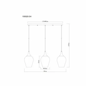 Luminaires Globo Lighting Lavus Suspension Noir, 3 lumières* Lampes En Verre