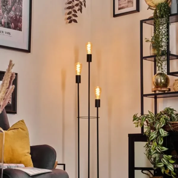 hofstein Limmingen Lampadaire Bois foncé, Noir, 3 lumières* Lampes Modernes
