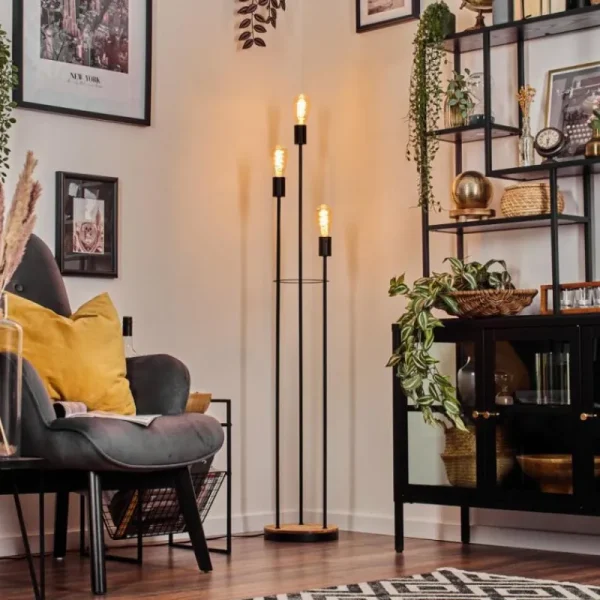 hofstein Limmingen Lampadaire Bois foncé, Noir, 3 lumières* Lampes Modernes