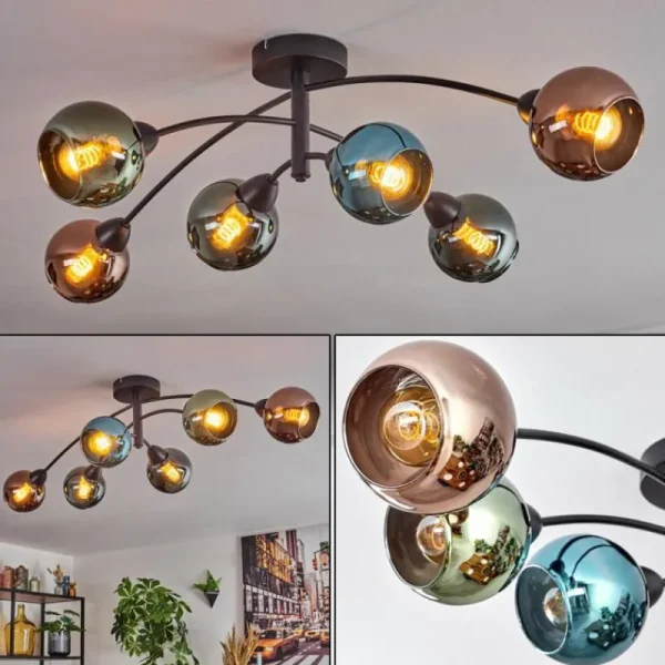 hofstein Linneryd Plafonnier, Boule lumineuse Noir, 6 lumières* Lampes En Verre