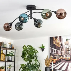 hofstein Linneryd Plafonnier, Boule lumineuse Noir, 6 lumières* Lampes En Verre
