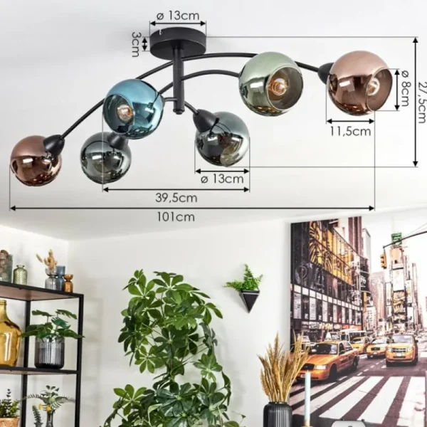hofstein Linneryd Plafonnier, Boule lumineuse Noir, 6 lumières* Lampes En Verre