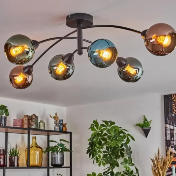 hofstein Linneryd Plafonnier, Boule lumineuse Noir, 6 lumières* Lampes En Verre