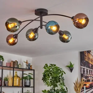 hofstein Linneryd Plafonnier, Boule lumineuse Noir, 6 lumières* Lampes En Verre