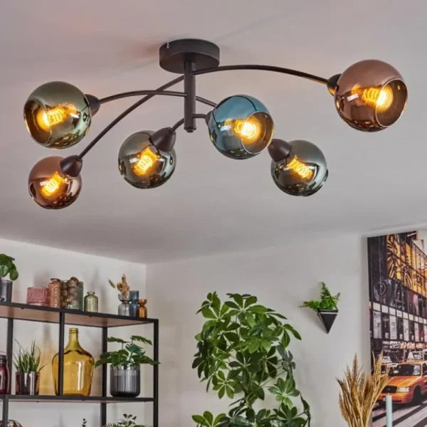 hofstein Linneryd Plafonnier, Boule lumineuse Noir, 6 lumières* Lampes En Verre