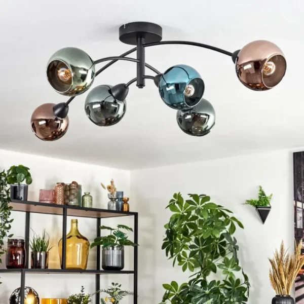hofstein Linneryd Plafonnier, Boule lumineuse Noir, 6 lumières* Lampes En Verre