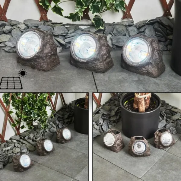 hofstein Lot de 3 lampes solaires Sameo LED Brun, 4 lumières* Lampes Modernes