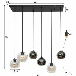 Zijlstra lustre Bicolore Anthracite, 7 lumières* Lampes En Verre