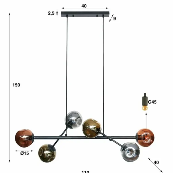 hofstein lustre Molucule Anthracite, 6 lumières* Lampes En Verre