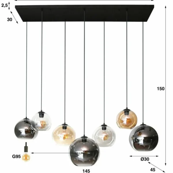 hofstein lustre Multi Anthracite, 7 lumières* Lampes En Verre