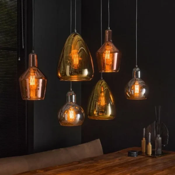 hofstein lustre Tricolore Noir, 6 lumières* Lampes En Verre
