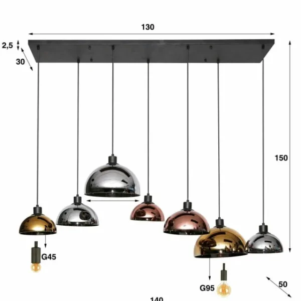 hofstein lustre Tricolore Noir, 7 lumières* Lampes En Verre