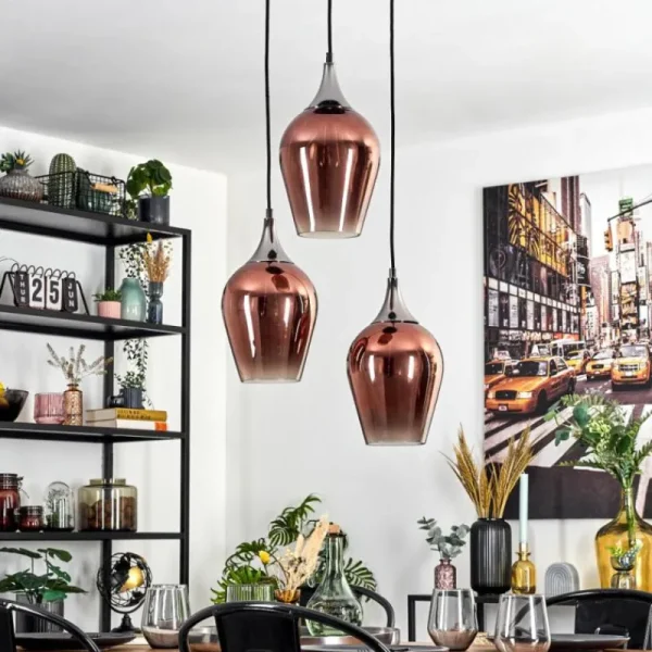 hofstein Lutarp Suspension, Suspension Chrome, Noir, 3 lumières* Lampes En Verre
