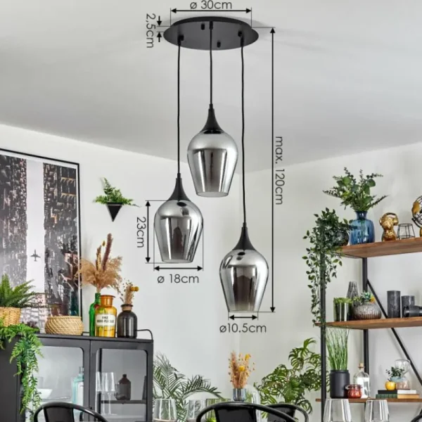 hofstein Lutarp Suspension, Suspension Noir, 3 lumières* Lampes Modernes