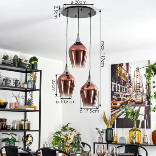 hofstein Lutarp Suspension, Suspension Chrome, Noir, 3 lumières* Lampes En Verre