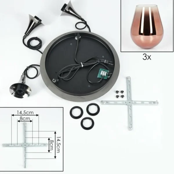 hofstein Lutarp Suspension, Suspension Chrome, Noir, 3 lumières* Lampes En Verre