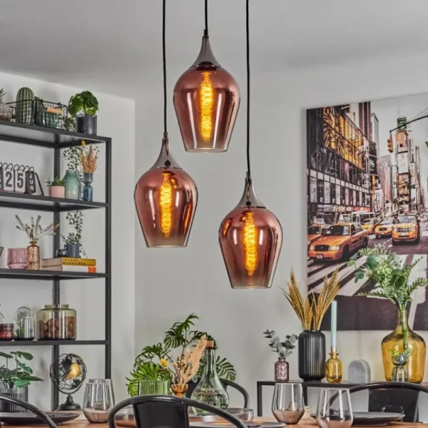 hofstein Lutarp Suspension, Suspension Chrome, Noir, 3 lumières* Lampes En Verre