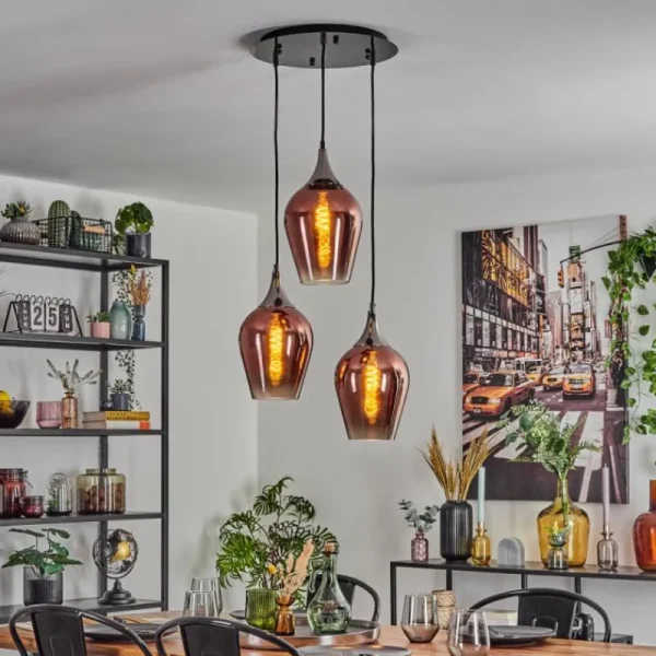 hofstein Lutarp Suspension, Suspension Chrome, Noir, 3 lumières* Lampes En Verre