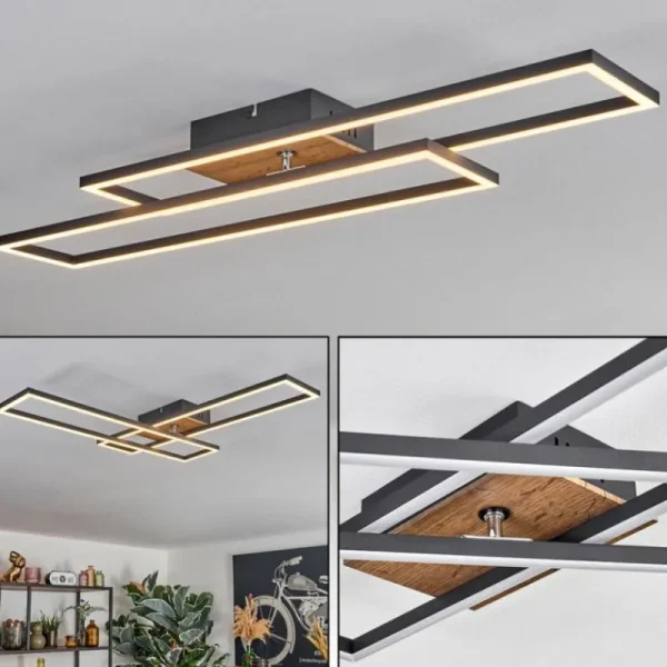 hofstein Macos Plafonnier, Spot de plafond LED Brun, Couleur bois, Noir, 1 lumière* Lampes Modernes