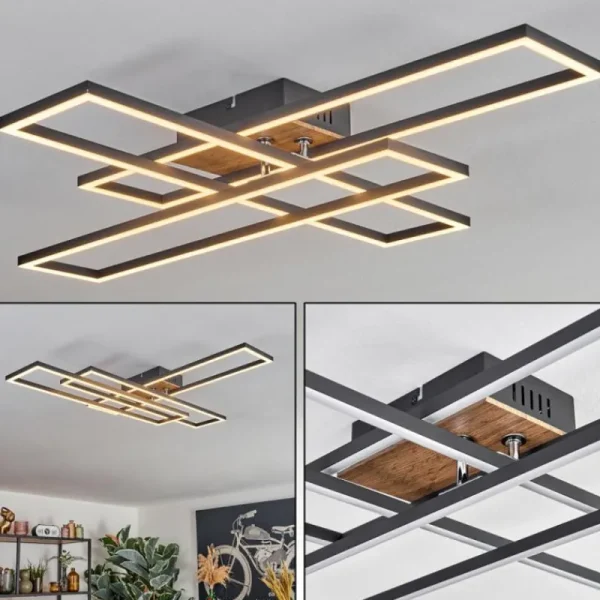 hofstein Macos Plafonnier, Spot de plafond LED Brun, Couleur bois, Noir, 1 lumière* Lampes Modernes