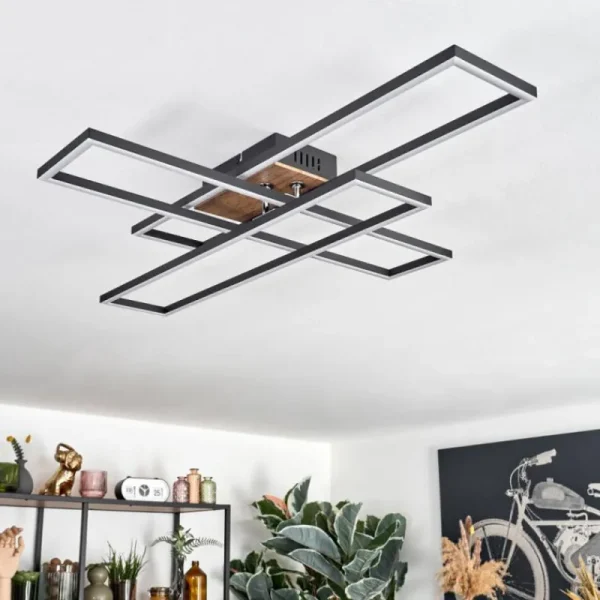 hofstein Macos Plafonnier, Spot de plafond LED Brun, Couleur bois, Noir, 1 lumière* Lampes Modernes